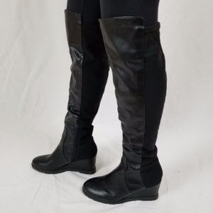 UNISA OVER THE KNEE LEATHER WEDGE BOOTS